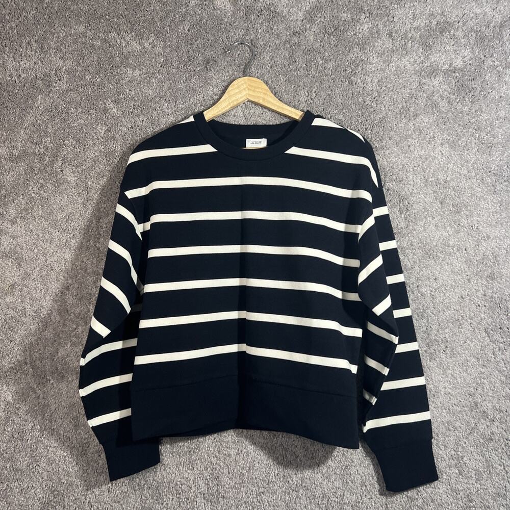 J. Crew Womens XS Black Striped Textured Long Sleeve Crew Neck Top NWT